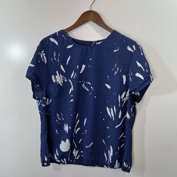 Cuyana Tops - Cuyana Women’s Blouse Size L Blue White Adjustable Lagenlook Artsy Airy Coastal